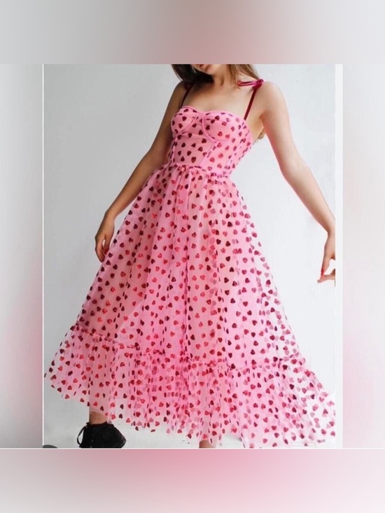 Betsey Johnson Dresses & Skirts - Betsey Johnson Pink Heart Print Midi Dress